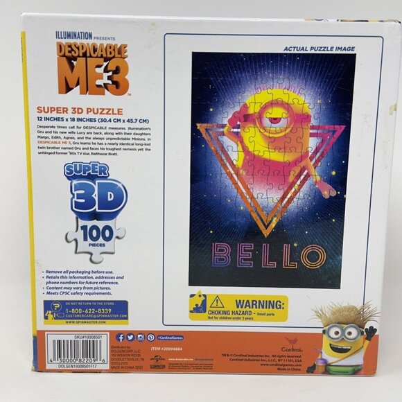 Despicable Me 3 Minions Super 3D Puzzle 100 pcs Bello 12 x 18 Jigsaw New - Picture 2 of 3